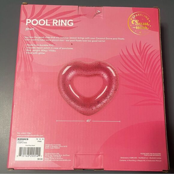 Coconut Grove Heart Shaped Glitter Pool Float Ring (4ft Wide) - Picture 2 of 4
